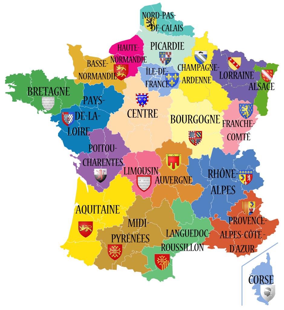 régions françaises avant le redécoupage de 2015